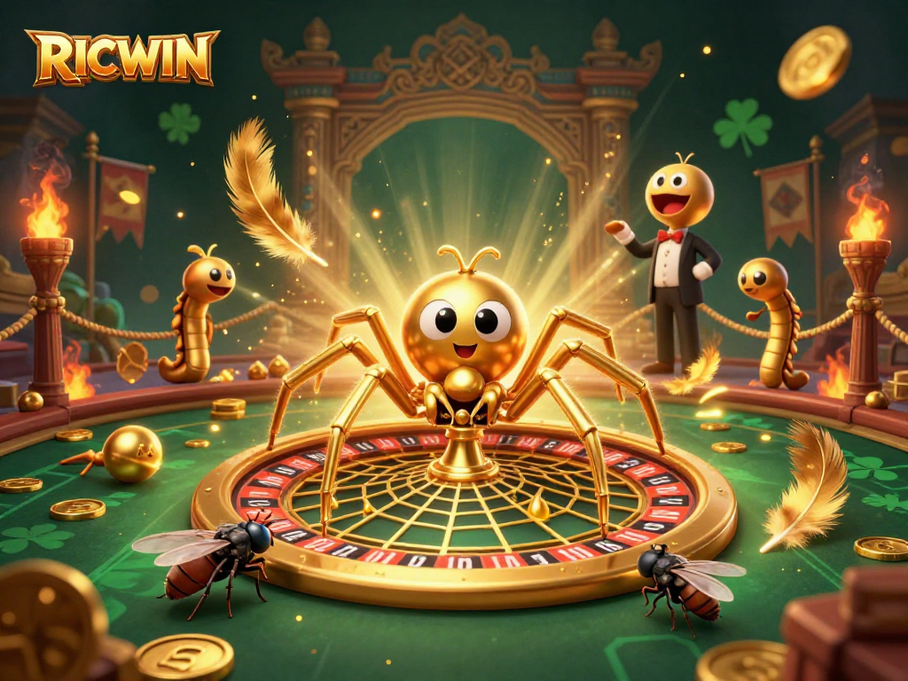 Experience RICWIN's thrilling bets in a vibrant 3D casino web scene round roulette.