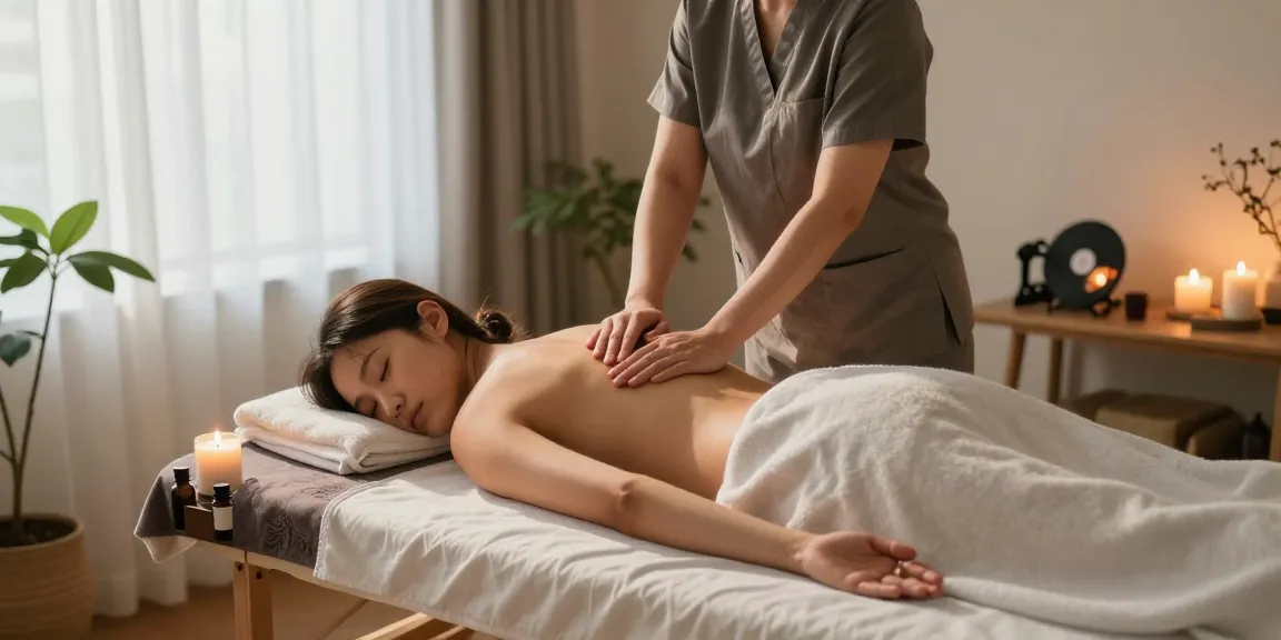 Relaxing 사당출장마사지 session in a serene home environment with soothing decor and calming elements.