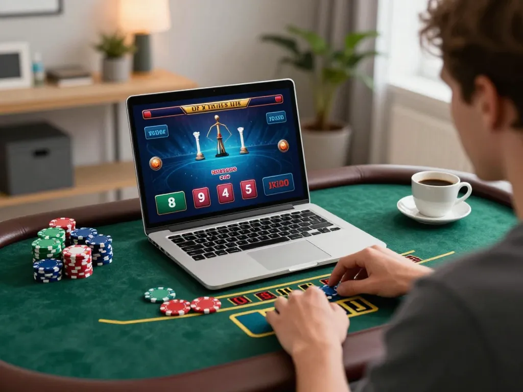 Engaged player navigating the lc88 online blackjack interface during a lively home gaming session.