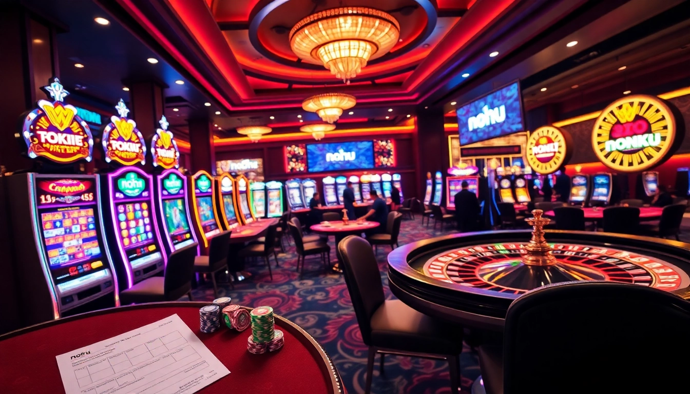 Nohu casino environment showcasing vibrant slot machines and poker tables for thrilling games.