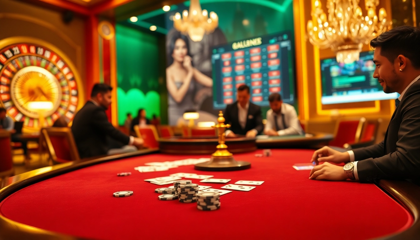Go8 table features high-stakes poker chips and cards in an inviting casino scene.