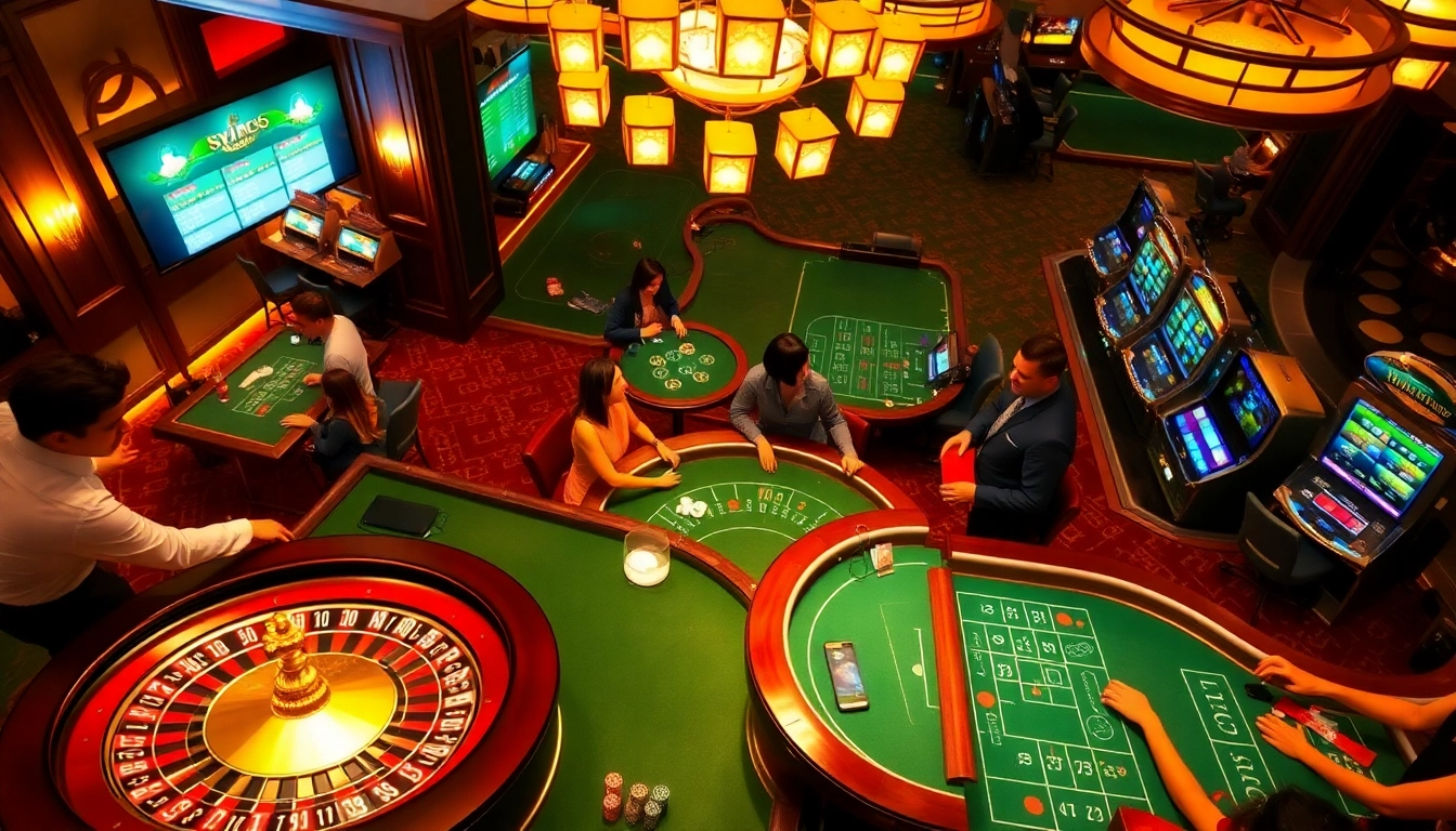 Engaging casino players at SV88, showcasing excitement at roulette and poker tables.