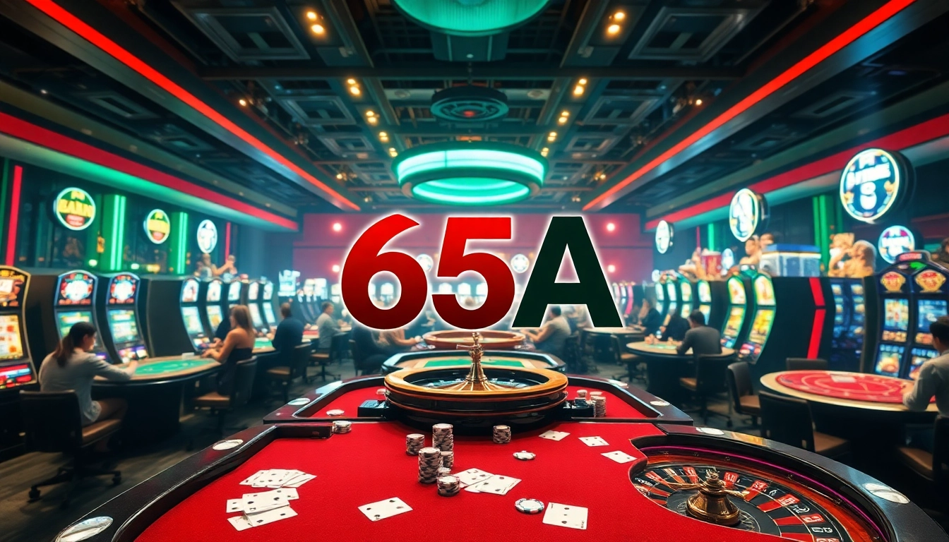 Exciting casino scene showcasing players engaging with games at 65A, highlighting vibrant action and luxury.