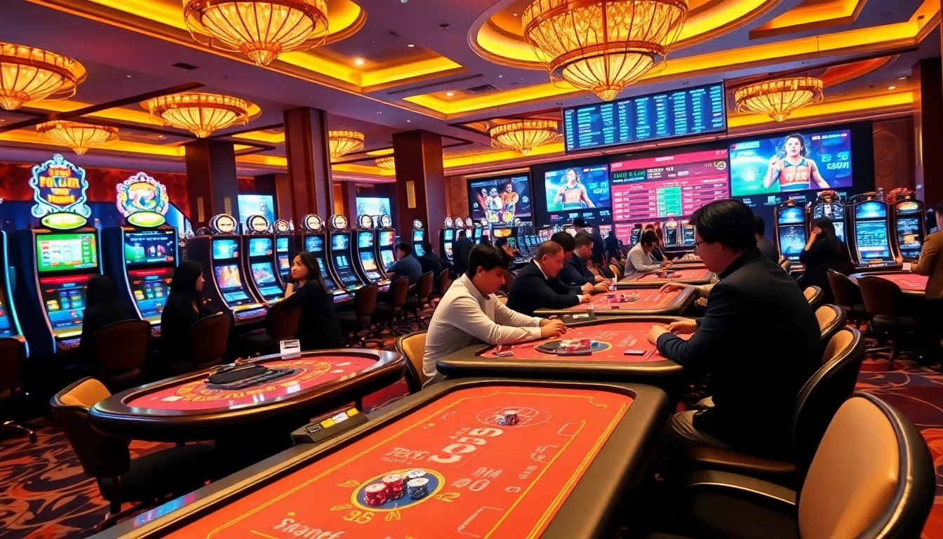Gambling at NK88 with vibrant tables, exciting slot machines, and thrilling betting action.