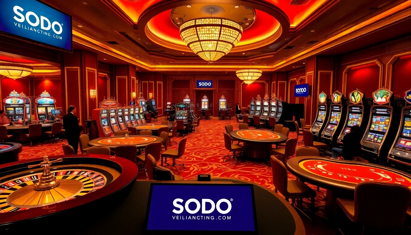 Experience the thrill of SODO Casino with exciting gaming as players enjoy vibrant roulette and poker tables.