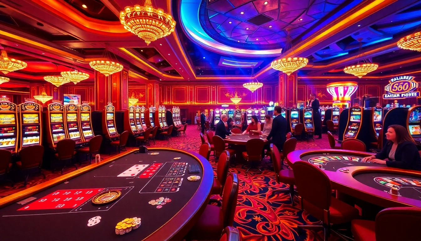 Players engaging in thrilling games at the luxurious MB66 casino, enjoying poker and roulette.