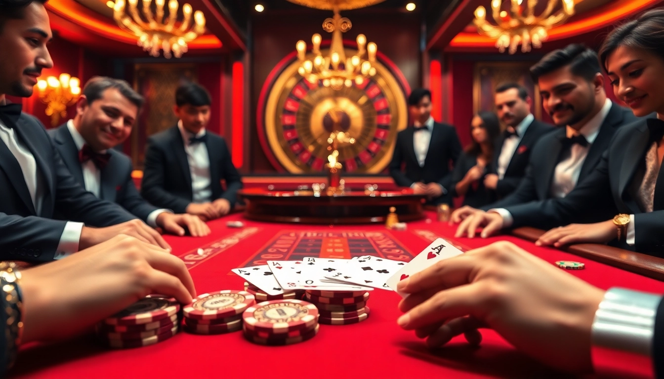 Betting excitement at a luxurious j88-themed poker table in a sophisticated casino.