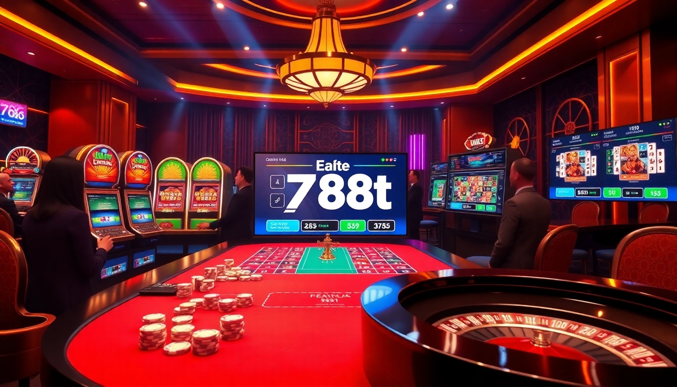 Players enjoying a thrilling game at 788t online casino with vibrant tables and slot machines.