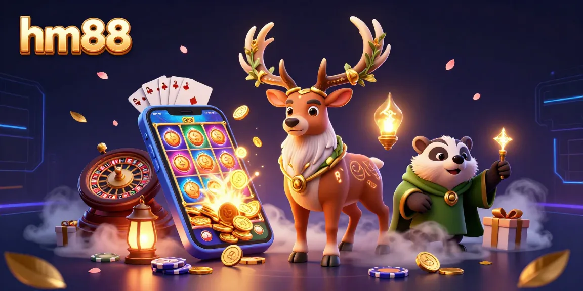 Engage with dynamic hm88 casino slots featuring a druid stag and badger in a vibrant scene.